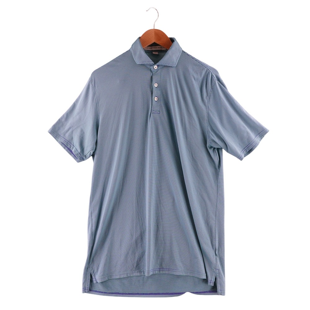 Holderness & Bourne Mens Medium Tailored Fit Striped Golf Polo Shirt Blue Green